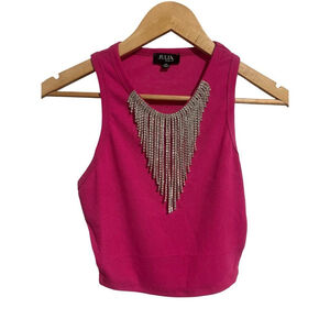 Julia By Love J Pink Rhinestone Fringe Ribbed Tank Top Medium